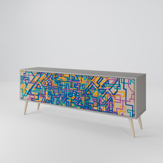 MEMORIES MAP 3-Door TV Stand in Grey Finish