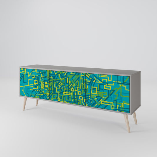 NOSTALGIC MEMORIES 3-Door TV Stand in Grey Finish