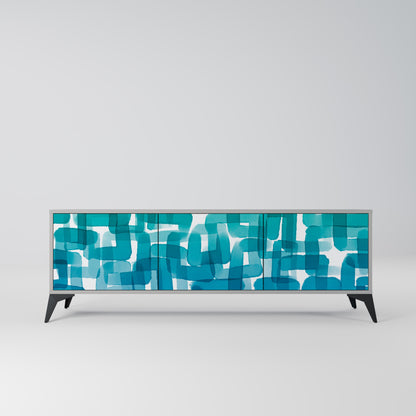 TURQUOISE RECTANGLES 3-Door TV Stand in Grey Finish