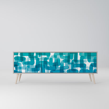 TURQUOISE RECTANGLES 3-Door TV Stand in Grey Finish