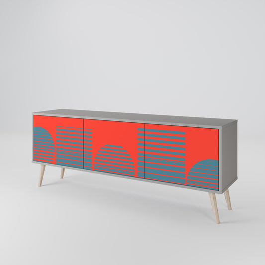 RISING GEOMETRY STARS 3-Door TV Stand in Grey Finish