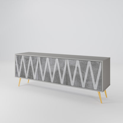 SOLID ZIG ZAG 3-Door TV Stand in Grey Finish