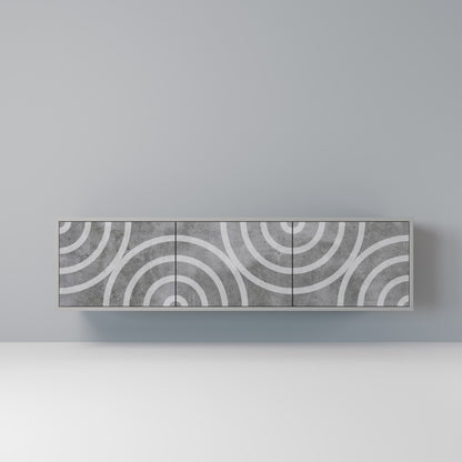 CIRCLE CONCRETE 3-Door TV Stand in Grey Finish