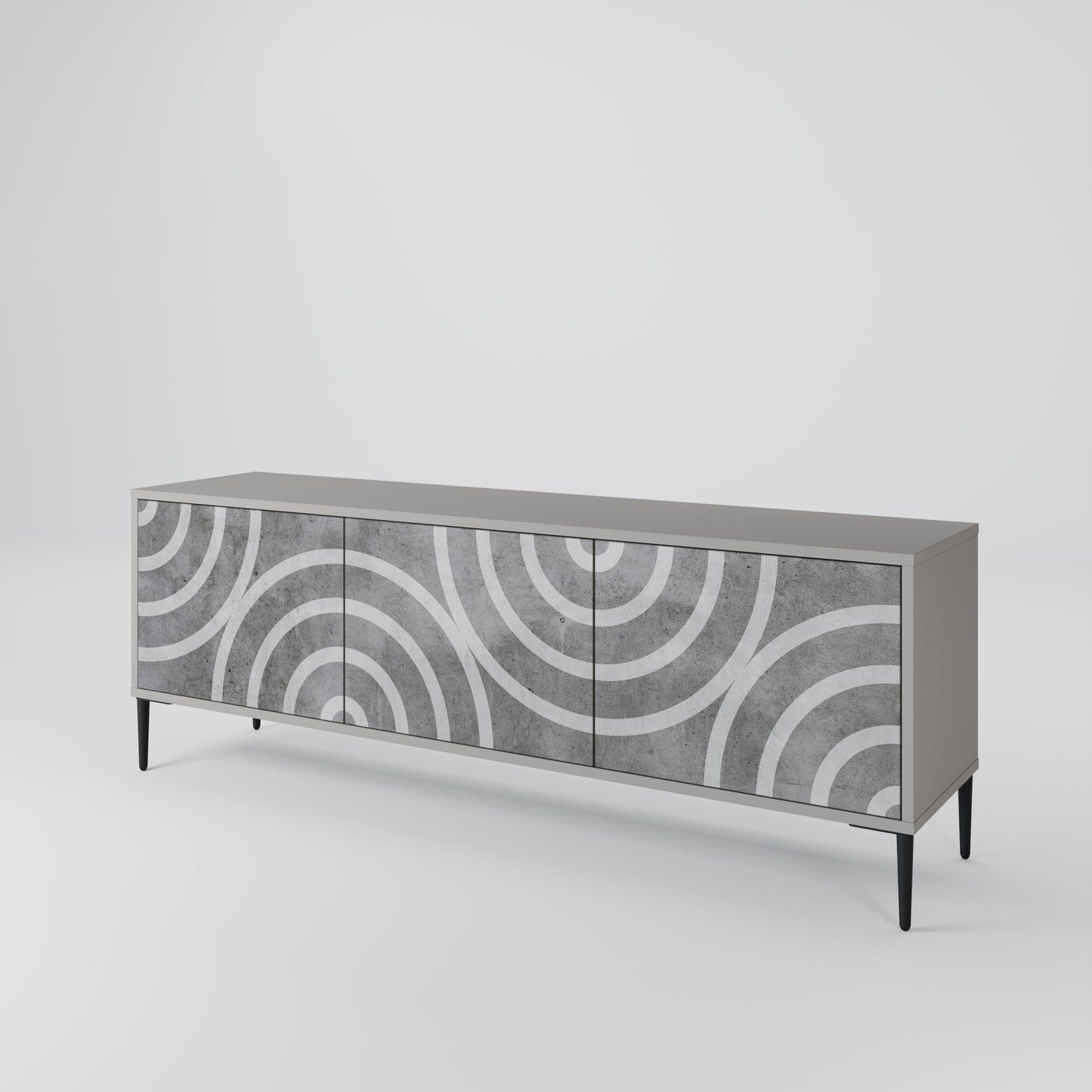 CIRCLE CONCRETE 3-Door TV Stand in Grey Finish