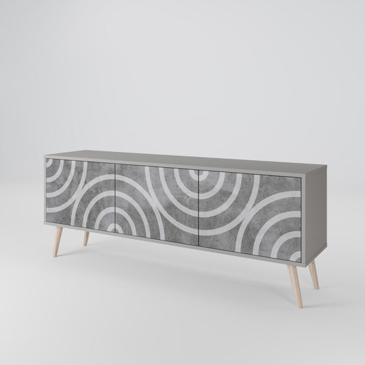 CIRCLE CONCRETE 3-Door TV Stand in Grey Finish