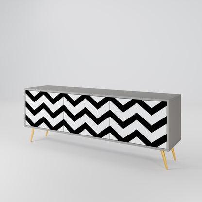 CLASSIC ZIG ZAG 3-Door TV Stand in Grey Finish