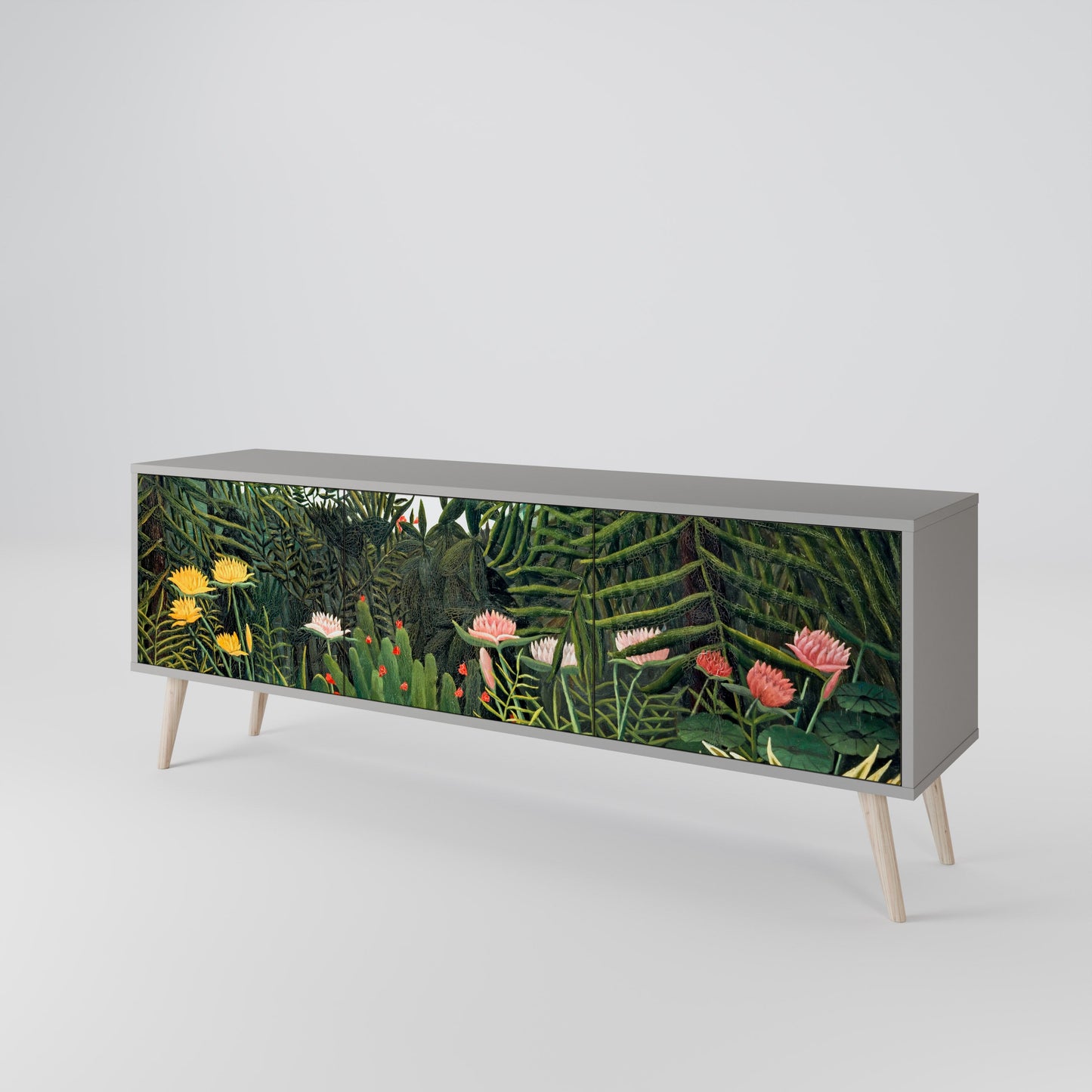 VIRGIN FOREST WITH SUNSET 3-Door TV Stand in Grey Finish