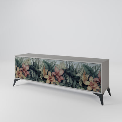 HEAVENLY BLOOM 3-Door TV Stand in Grey Finish