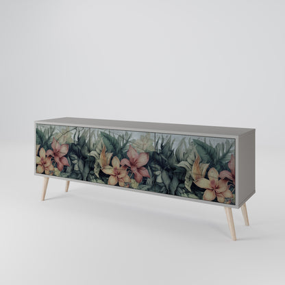 HEAVENLY BLOOM 3-Door TV Stand in Grey Finish