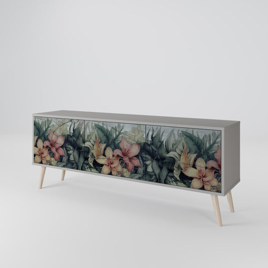 HEAVENLY BLOOM 3-Door TV Stand in Grey Finish