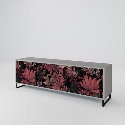 FLORAL WHISPER 3-Door TV Stand in Grey Finish