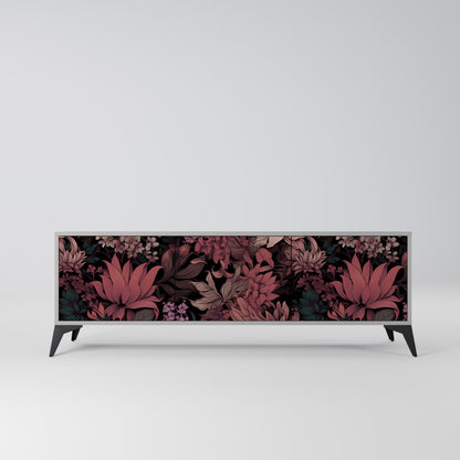 FLORAL WHISPER 3-Door TV Stand in Grey Finish