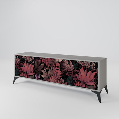 FLORAL WHISPER 3-Door TV Stand in Grey Finish