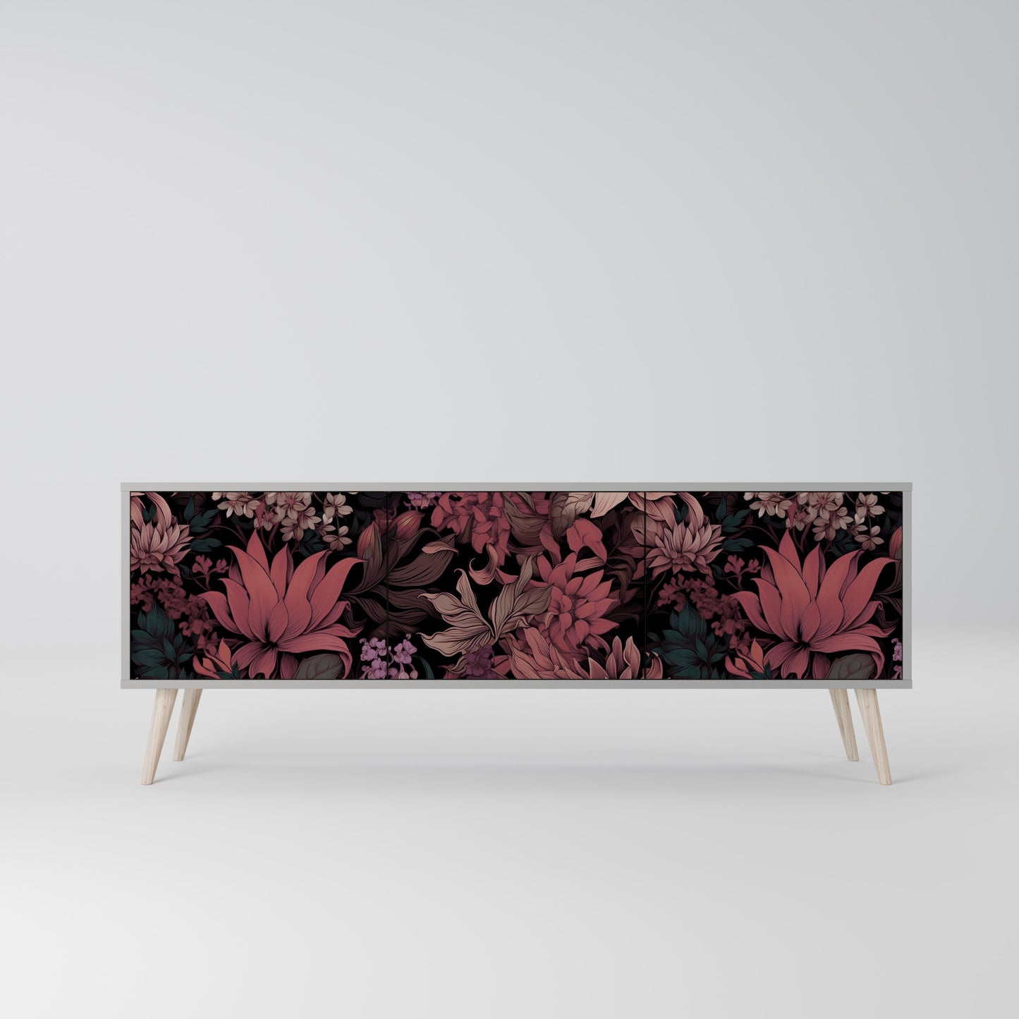 FLORAL WHISPER 3-Door TV Stand in Grey Finish