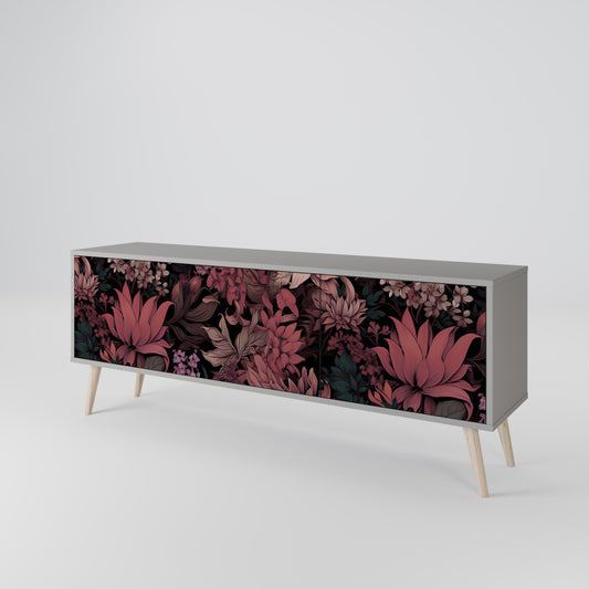 FLORAL WHISPER 3-Door TV Stand in Grey Finish