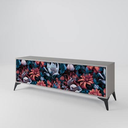 ETHEREAL BLOSSOMS 3-Door TV Stand in Grey Finish