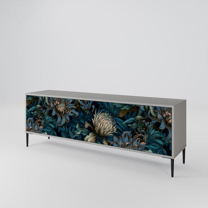TWILIGHT BLOOM 3-Door TV Stand in Grey Finish