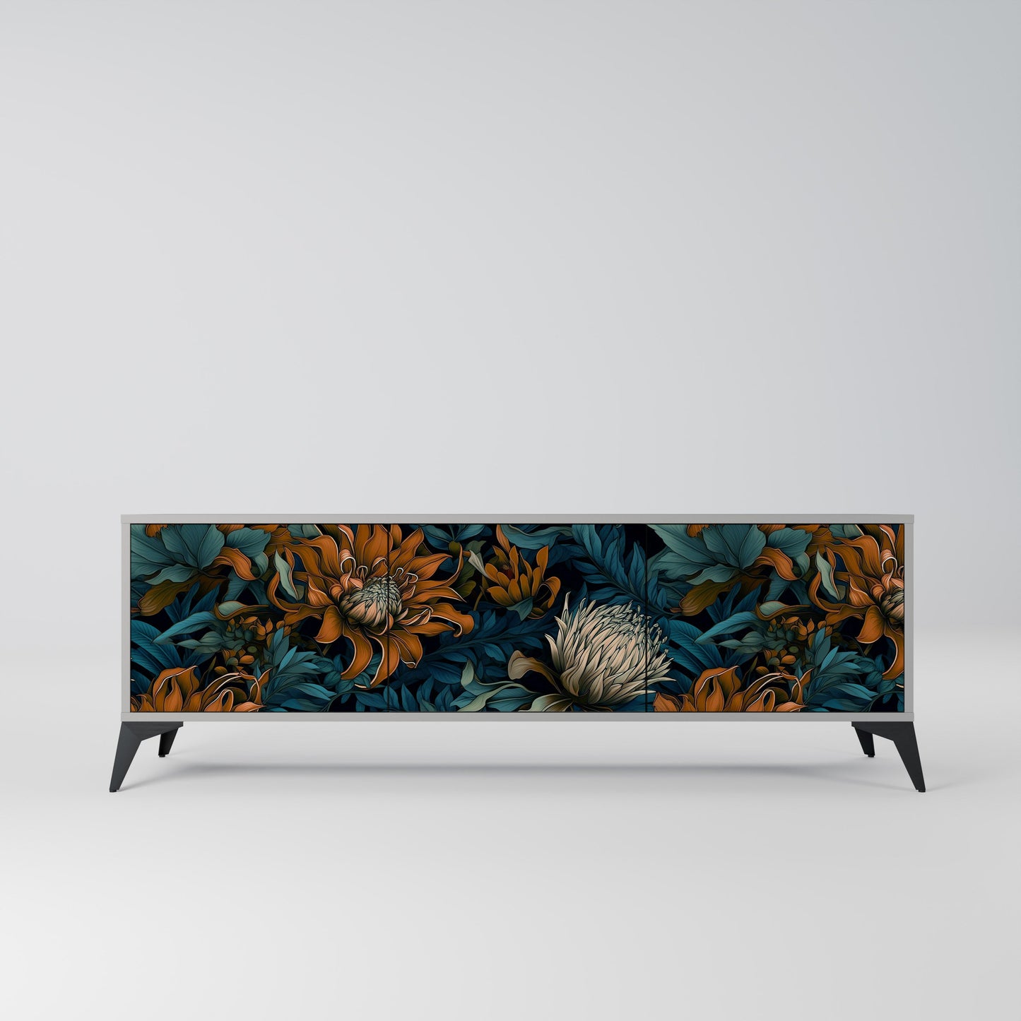 MORNING BLOOM 3-Door TV Stand in Grey Finish