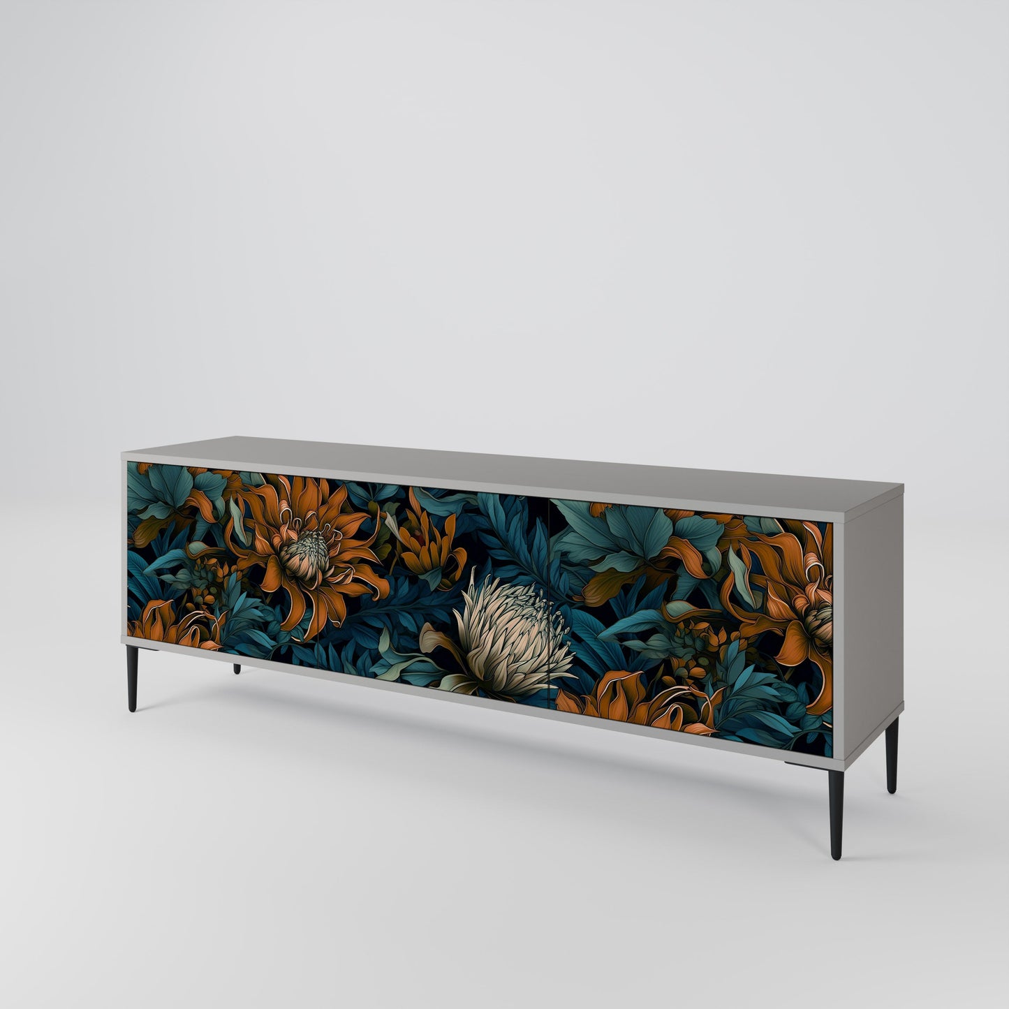 MORNING BLOOM 3-Door TV Stand in Grey Finish