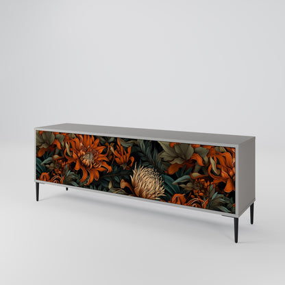 DAWN BLOOM 3-Door TV Stand in Grey Finish