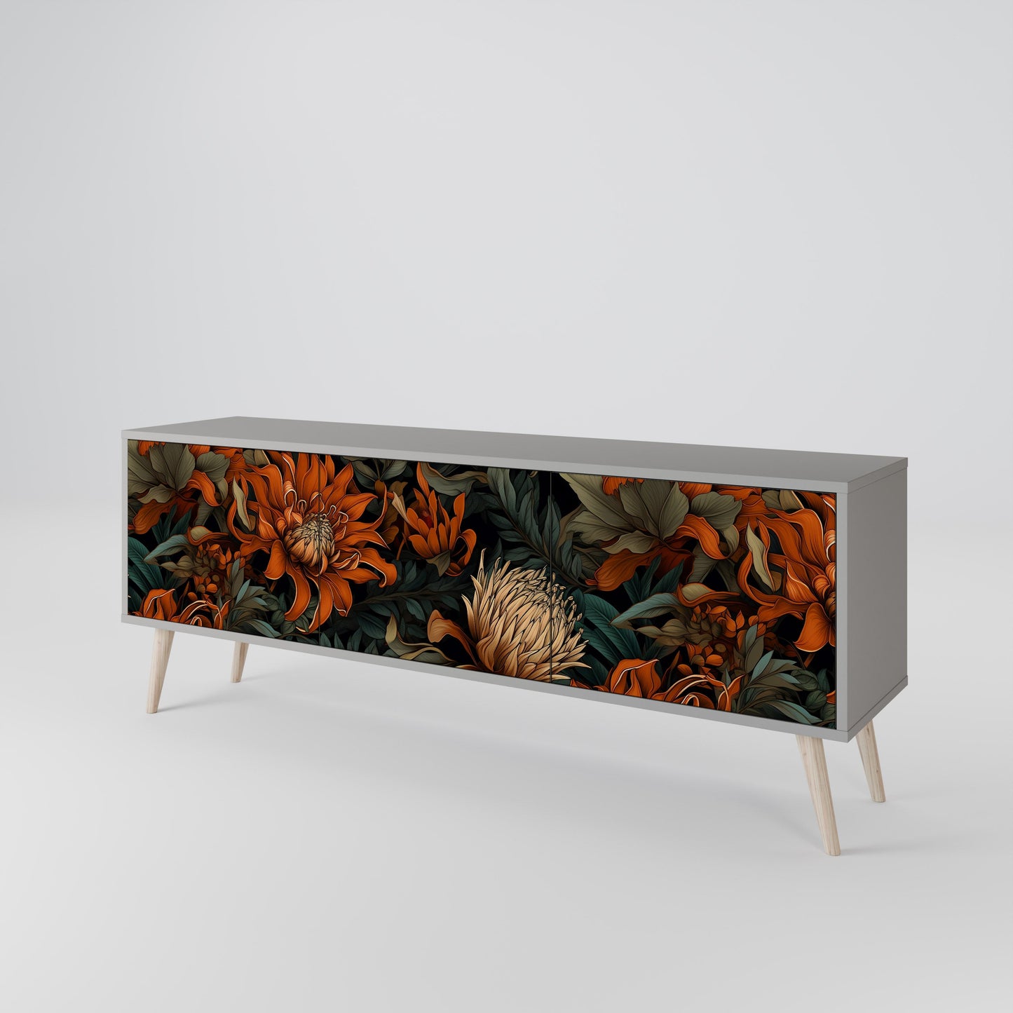 DAWN BLOOM 3-Door TV Stand in Grey Finish