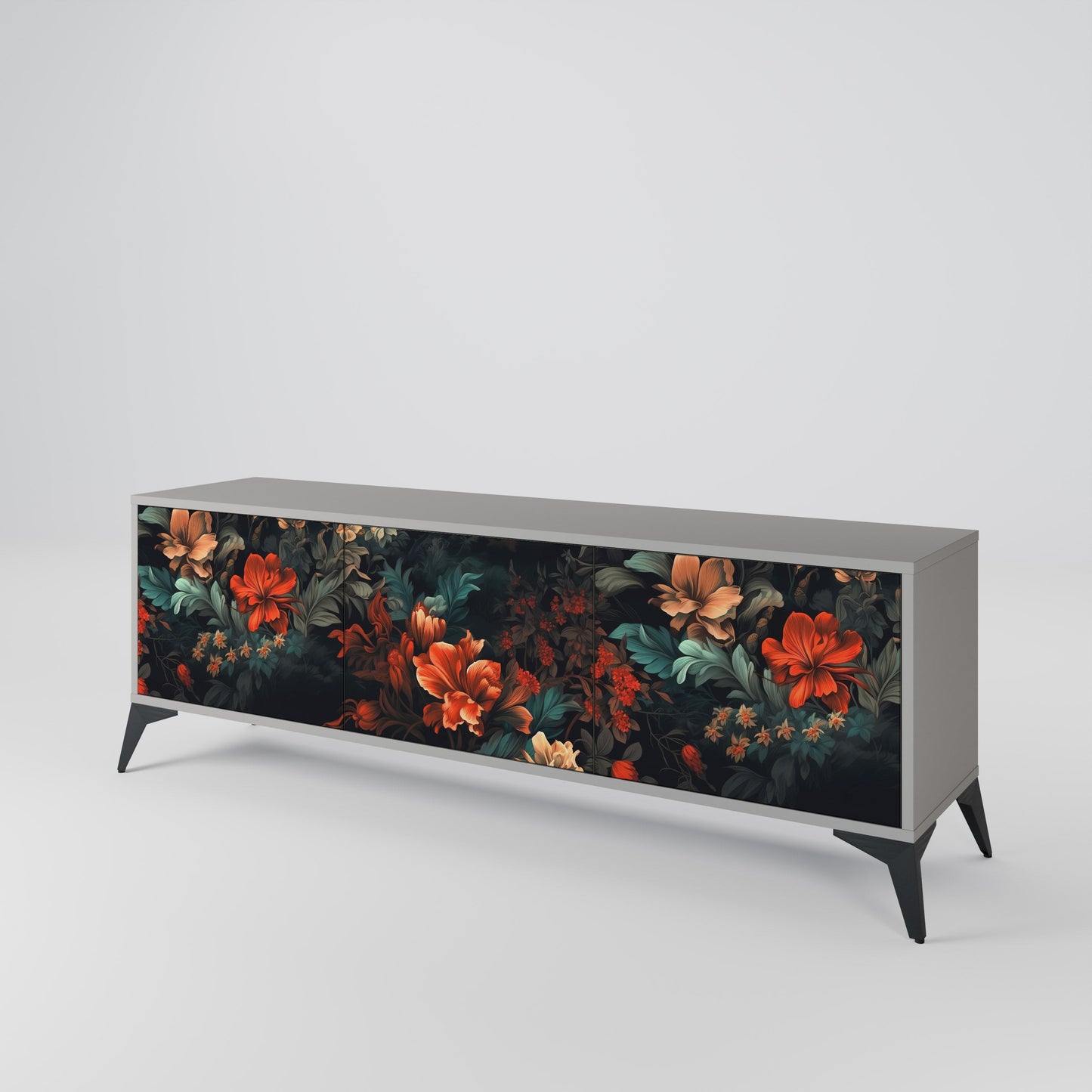 IMAGINARY BLOSSOM 3-Door TV Stand in Grey Finish