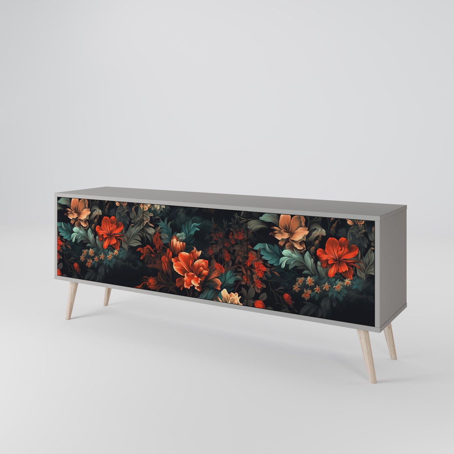 IMAGINARY BLOSSOM 3-Door TV Stand in Grey Finish