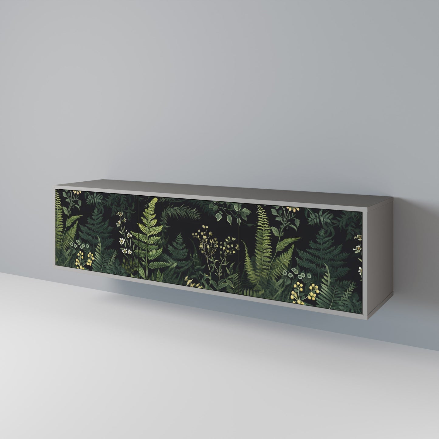 FERN FLOWERS 3-Door TV Stand in Grey Finish