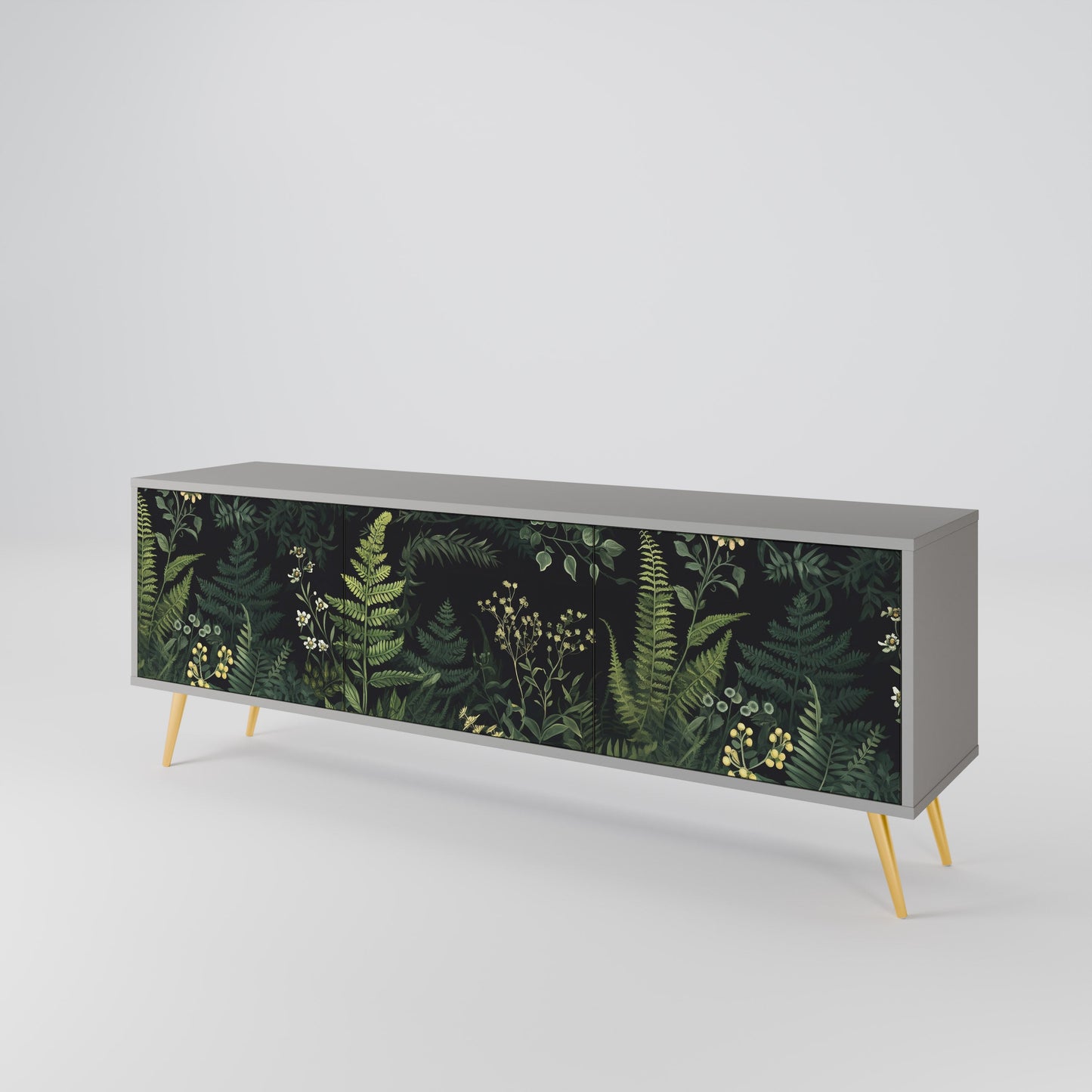 FERN FLOWERS 3-Door TV Stand in Grey Finish