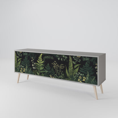 FERN FLOWERS 3-Door TV Stand in Grey Finish