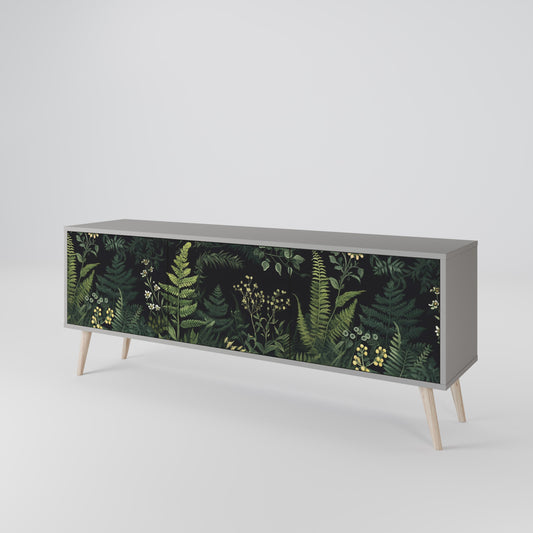 FERN FLOWERS 3-Door TV Stand in Grey Finish