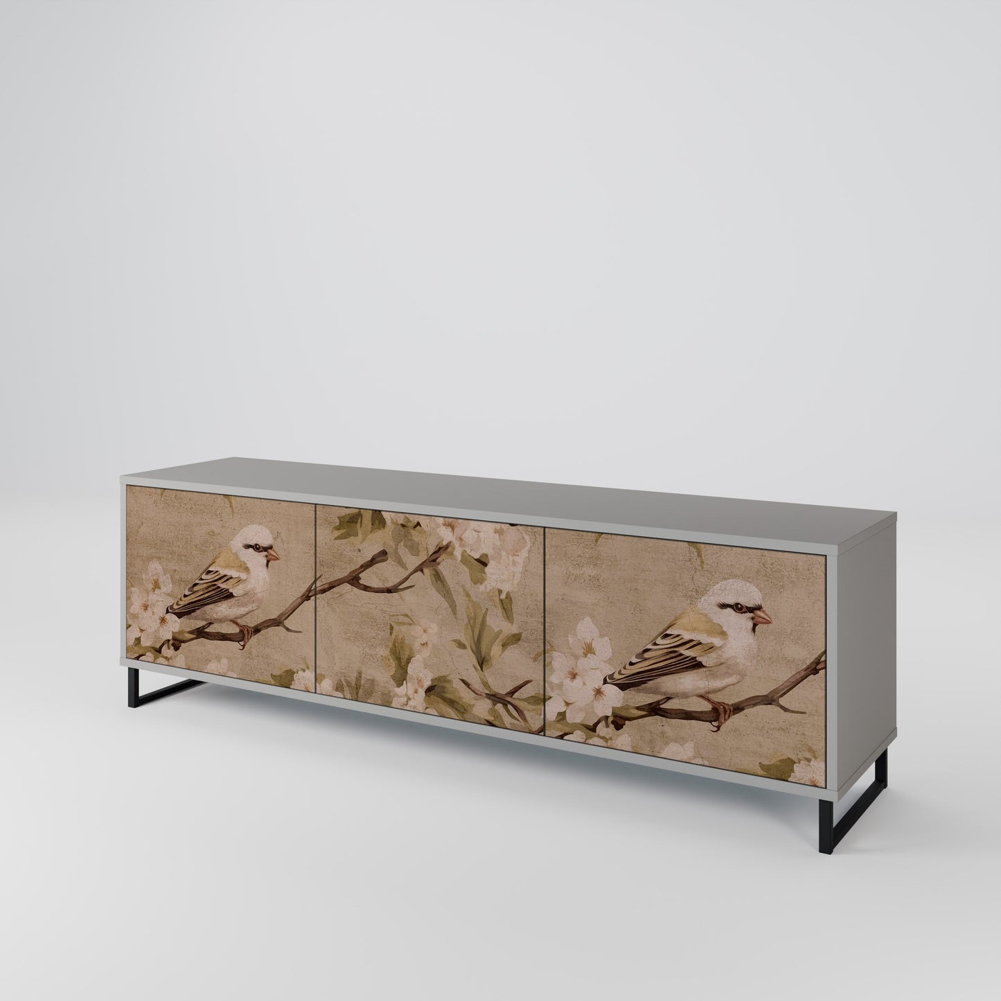 PETAL DISTINGUISH 3-Door TV Stand in Grey Finish