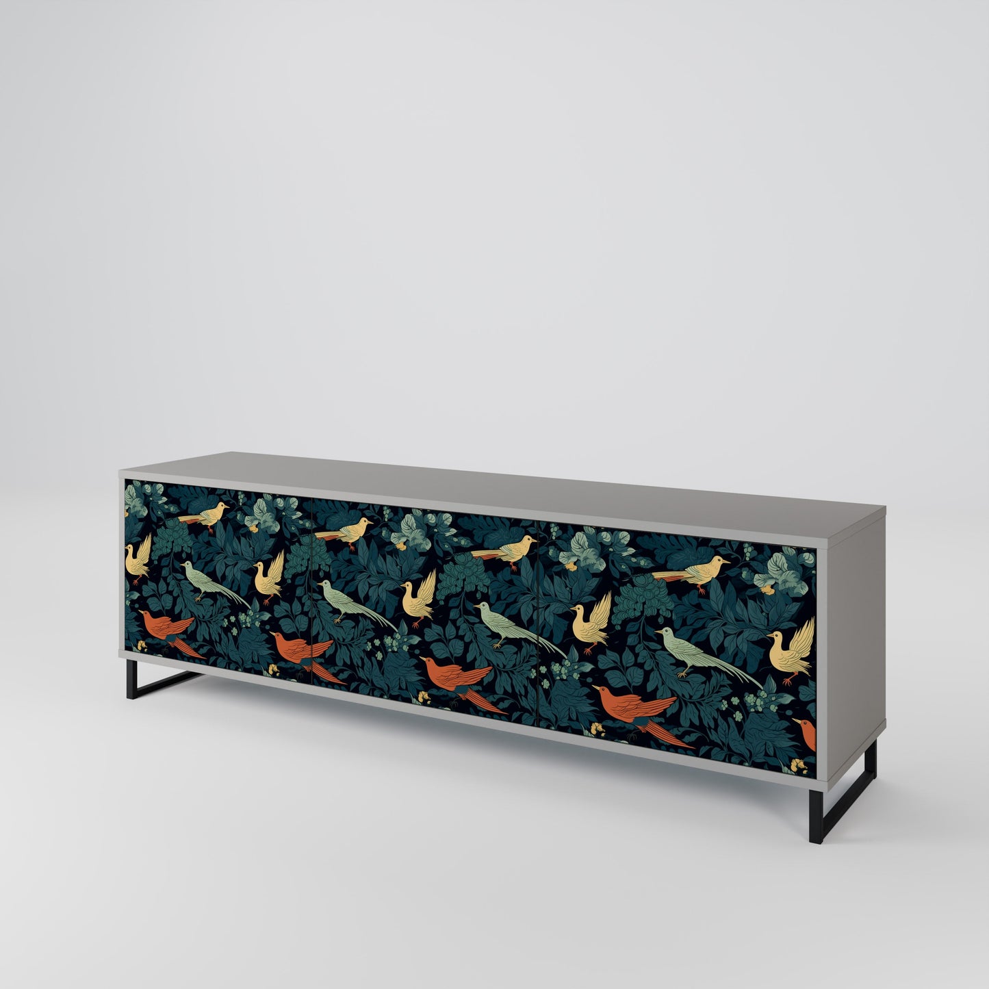 FOWL ORNAMENT 3-Door TV Stand in Grey Finish