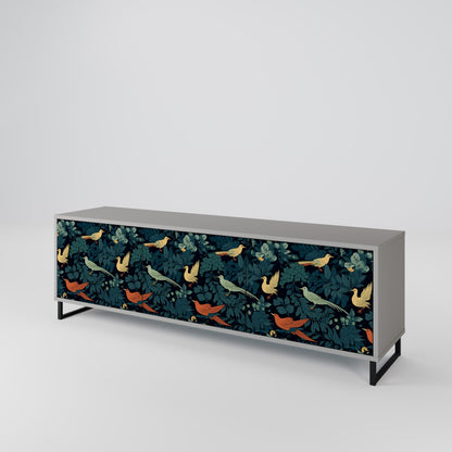 FOWL ORNAMENT 3-Door TV Stand in Grey Finish