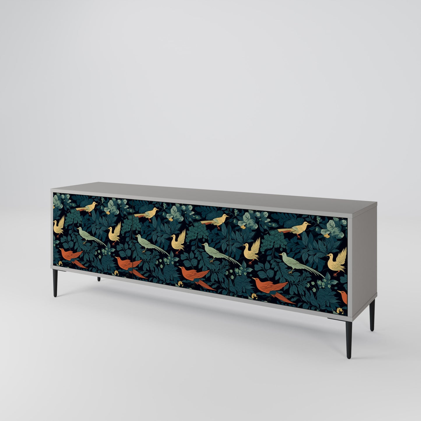 FOWL ORNAMENT 3-Door TV Stand in Grey Finish