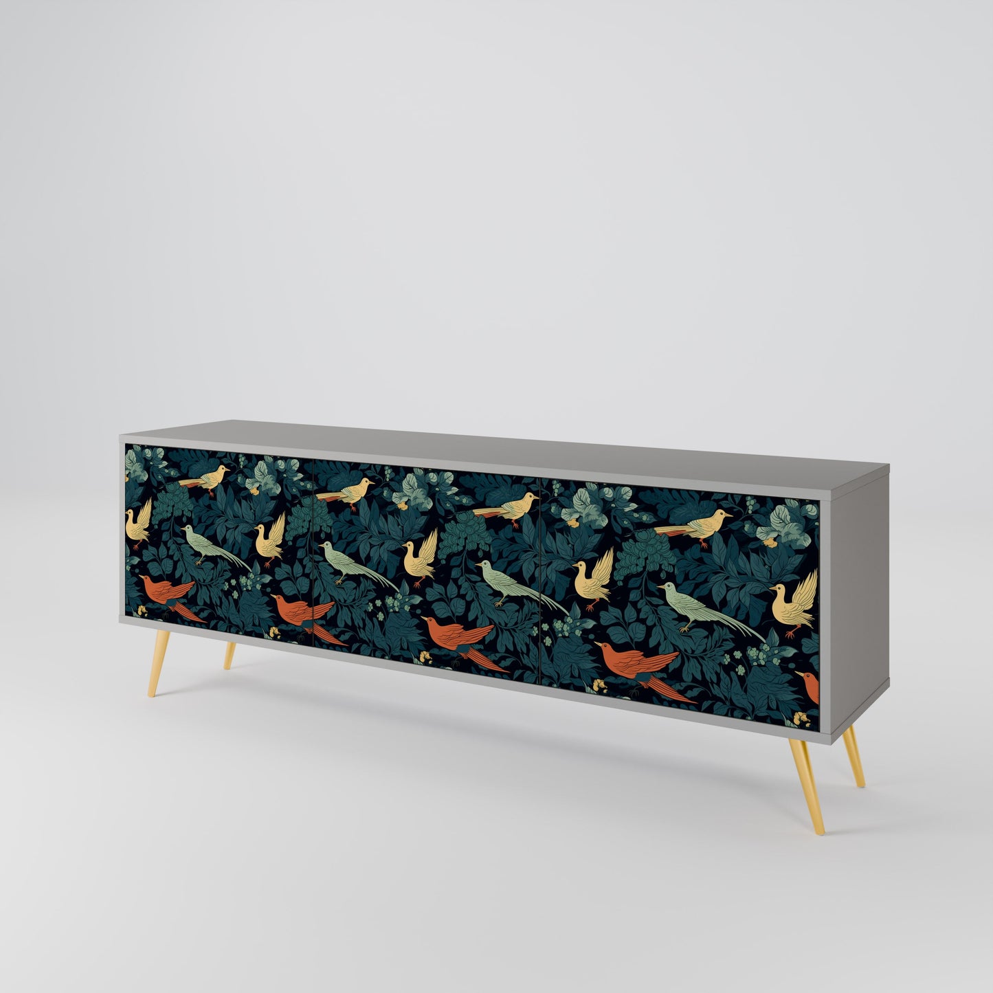 FOWL ORNAMENT 3-Door TV Stand in Grey Finish