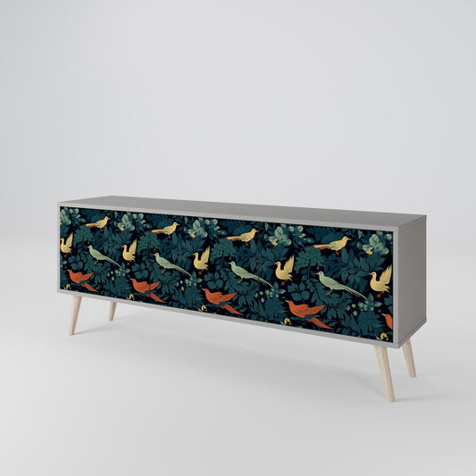 FOWL ORNAMENT 3-Door TV Stand in Grey Finish