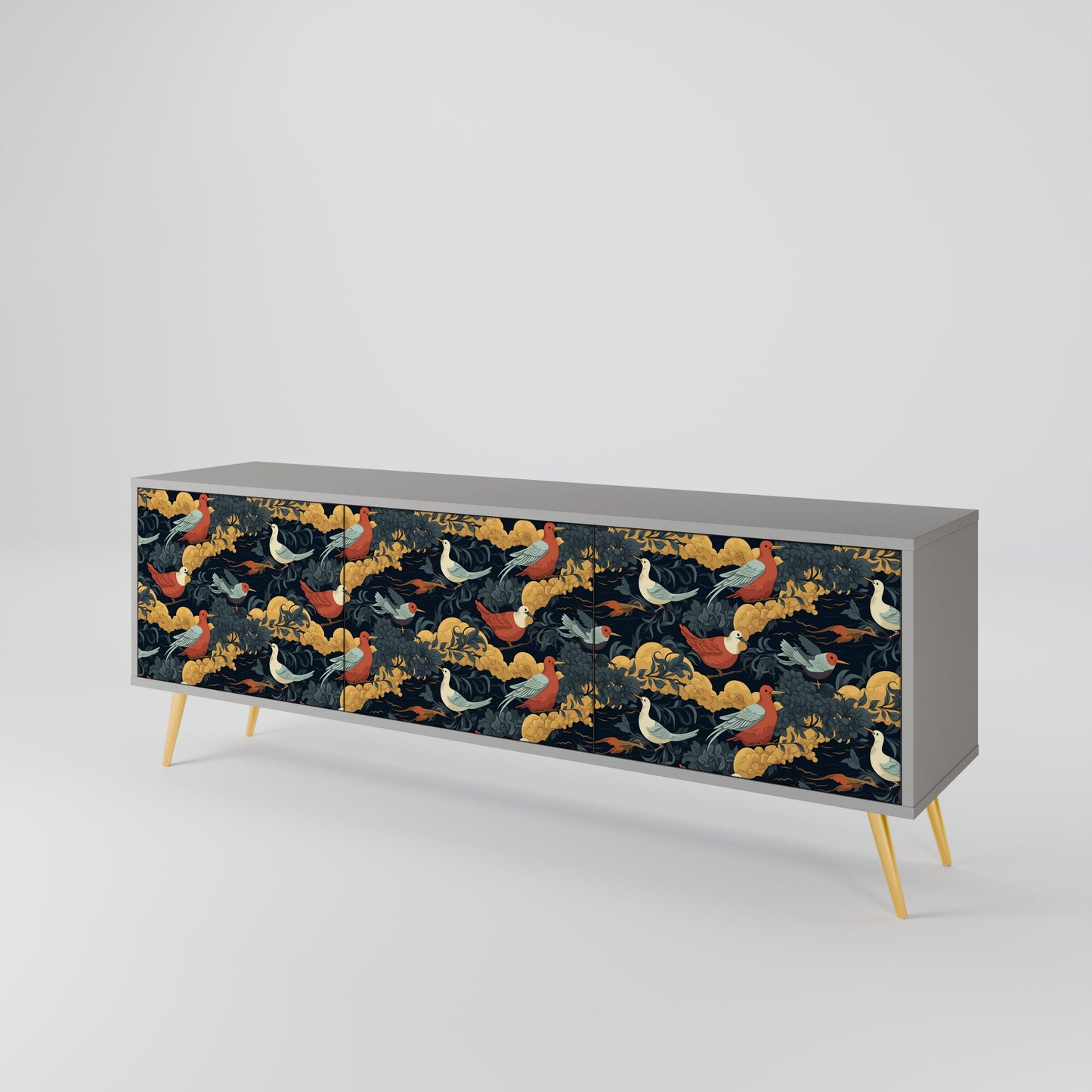 FOWLY DAZE 3-Door TV Stand in Grey Finish