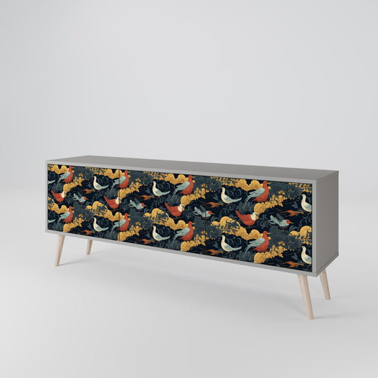 FOWLY DAZE 3-Door TV Stand in Grey Finish