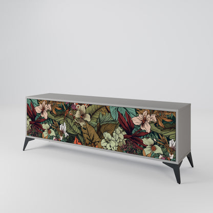 BOTANICAL EMERGENCE 3-Door TV Stand in Grey Finish