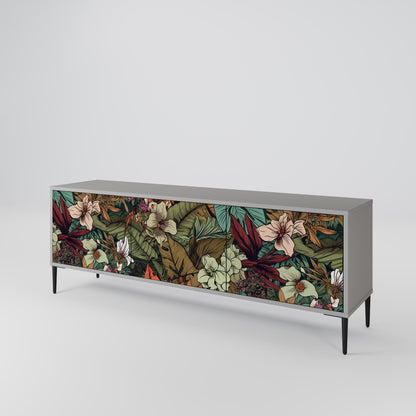 BOTANICAL EMERGENCE 3-Door TV Stand in Grey Finish