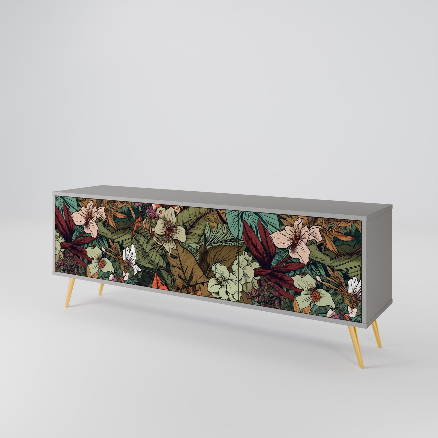 BOTANICAL EMERGENCE 3-Door TV Stand in Grey Finish