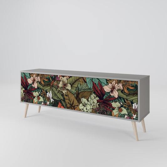 BOTANICAL EMERGENCE 3-Door TV Stand in Grey Finish