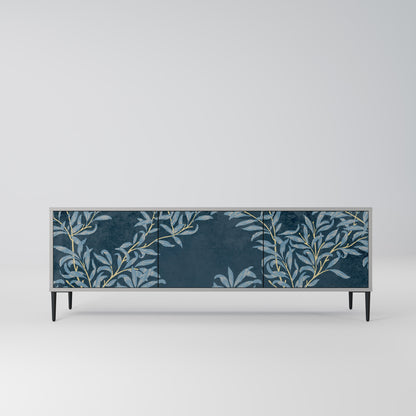BLUE LEAVES 3-Door TV Stand in Grey Finish