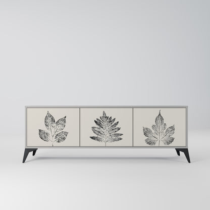 LEAFY STAMPS 3-Door TV Stand in Grey Finish