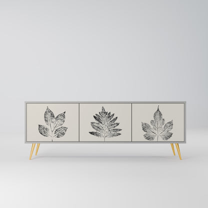 LEAFY STAMPS 3-Door TV Stand in Grey Finish
