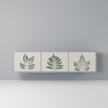 GREEN LEAFY STAMPS 3-Door TV Stand in Grey Finish