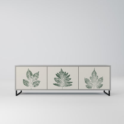 GREEN LEAFY STAMPS 3-Door TV Stand in Grey Finish