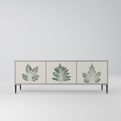 GREEN LEAFY STAMPS 3-Door TV Stand in Grey Finish