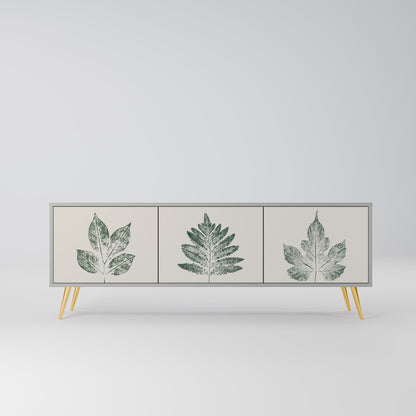 GREEN LEAFY STAMPS 3-Door TV Stand in Grey Finish